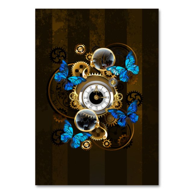 Steampunk Gears och Blue Butterflies Bordsnummer (Framsidan)