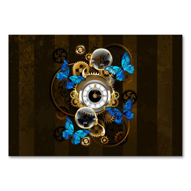 Steampunk Gears och Blue Butterflies Bordsnummer (Framsidan)