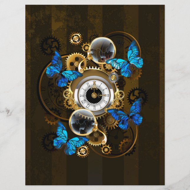 Steampunk Gears och Blue Butterflies Brevhuvud (Framsida)