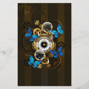 Steampunk Gears och Blue Butterflies Brevpapper