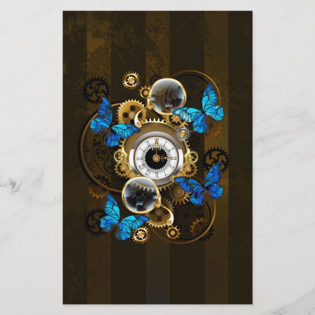 Steampunk Gears och Blue Butterflies Brevpapper (Framsida)