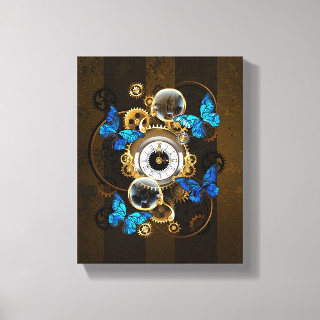 Steampunk Gears och Blue Butterflies Canvastryck (Framsida)