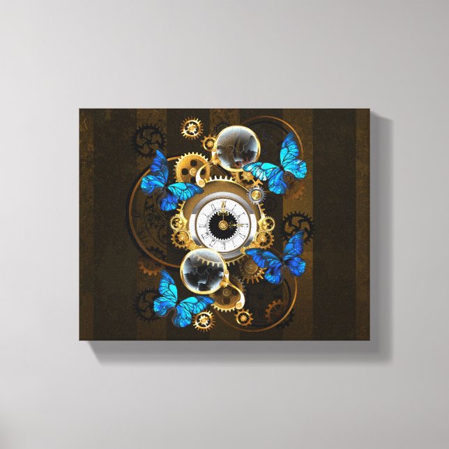 Steampunk Gears och Blue Butterflies Canvastryck (Framsida)