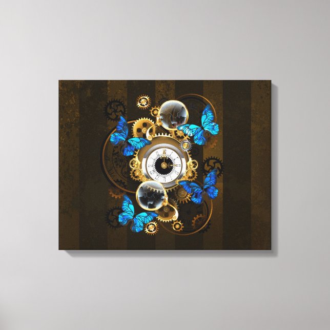 Steampunk Gears och Blue Butterflies Canvastryck (Framsida)