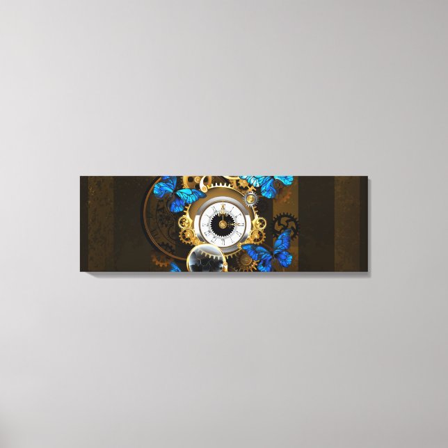 Steampunk Gears och Blue Butterflies Canvastryck (Framsida)