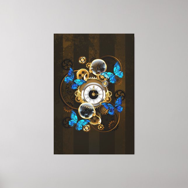 Steampunk Gears och Blue Butterflies Canvastryck (Framsida)