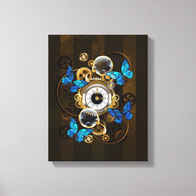 Steampunk Gears och Blue Butterflies Canvastryck (Framsida)