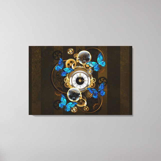 Steampunk Gears och Blue Butterflies Canvastryck (Framsida)