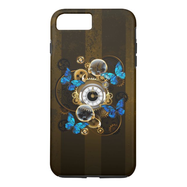 Steampunk Gears och Blue Butterflies Case-Mate iPhone Skal (Baksida)