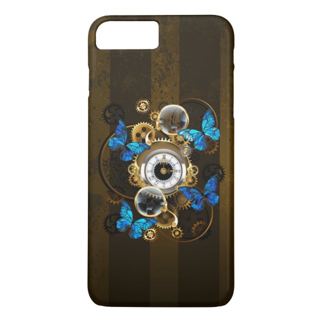 Steampunk Gears och Blue Butterflies Case-Mate iPhone Skal (Baksida)