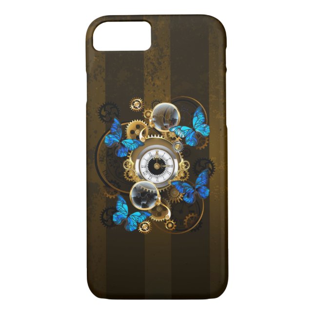 Steampunk Gears och Blue Butterflies Case-Mate iPhone Skal (Baksida)