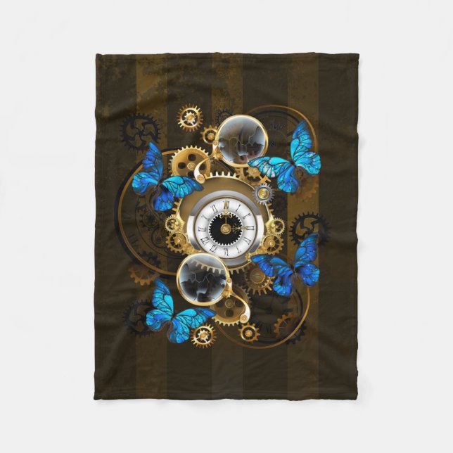 Steampunk Gears och Blue Butterflies Fleecefilt (Framsidan)