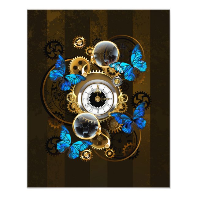 Steampunk Gears och Blue Butterflies Fototryck (Framsidan)