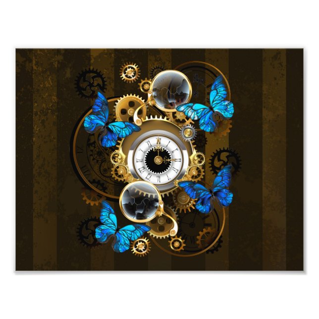 Steampunk Gears och Blue Butterflies Fototryck (Framsidan)
