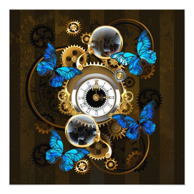Steampunk Gears och Blue Butterflies Fototryck (Framsidan)