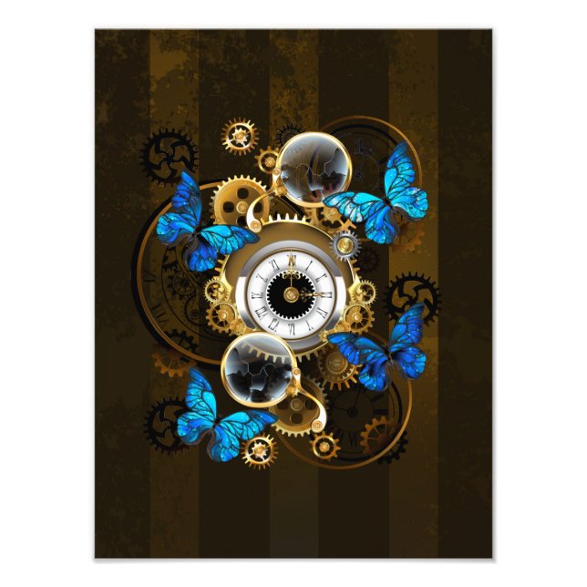 Steampunk Gears och Blue Butterflies Fototryck (Framsidan)