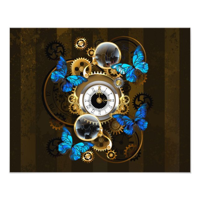 Steampunk Gears och Blue Butterflies Fototryck (Framsidan)