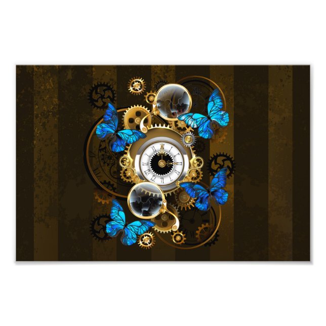 Steampunk Gears och Blue Butterflies Fototryck (Framsidan)
