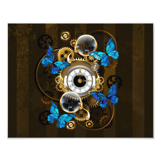 Steampunk Gears och Blue Butterflies Fototryck (Framsidan)