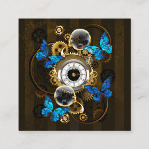 Steampunk Gears och Blue Butterflies Fyrkantigt Visitkort