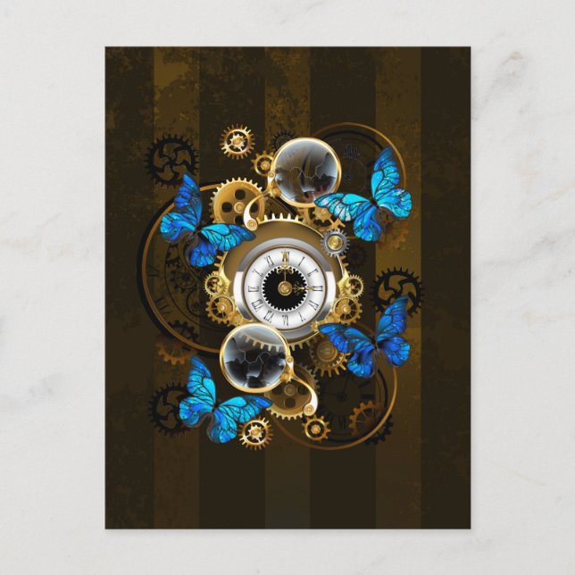 Steampunk Gears och Blue Butterflies Helg Vykort (Framsida)