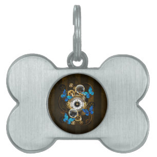Steampunk Gears och Blue Butterflies ID-bricka Husdjur