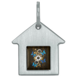 Steampunk Gears och Blue Butterflies ID-bricka Husdjur