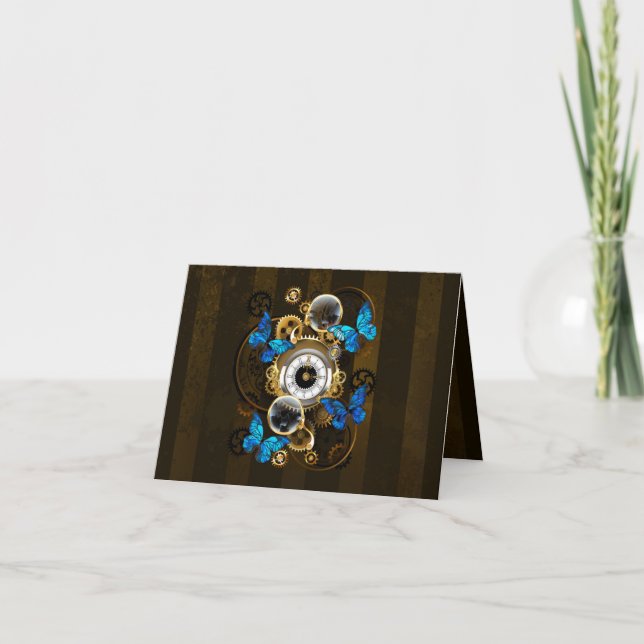 Steampunk Gears och Blue Butterflies Inbjudan (Framsida)