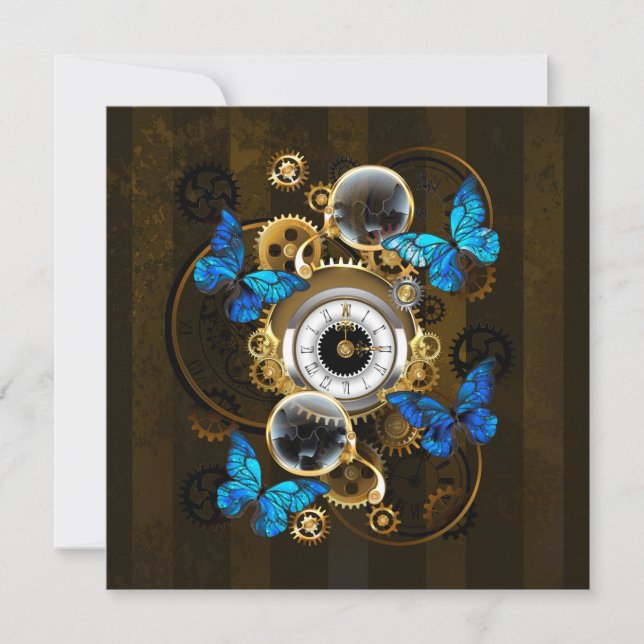 Steampunk Gears och Blue Butterflies Julkort (Framsida)