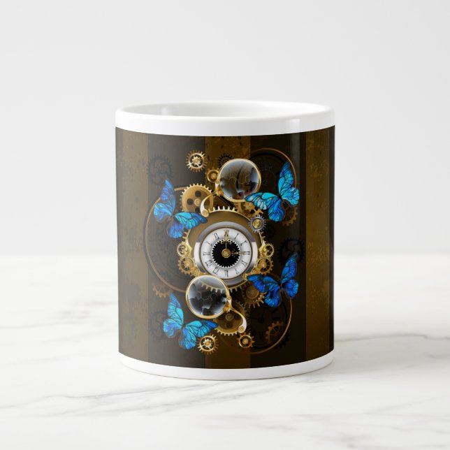 Steampunk Gears och Blue Butterflies Jumbo Mugg (Framsidan)