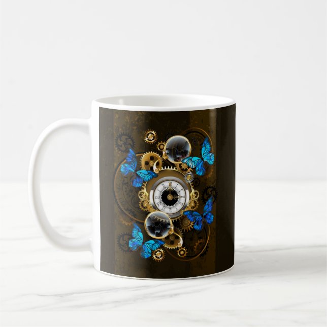 Steampunk Gears och Blue Butterflies Kaffemugg (Vänster)