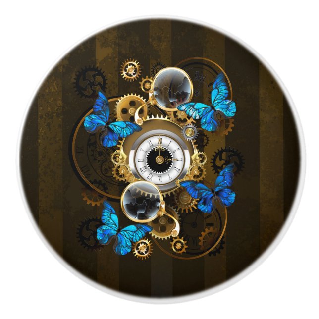 Steampunk Gears och Blue Butterflies Knopp (Framsidan)