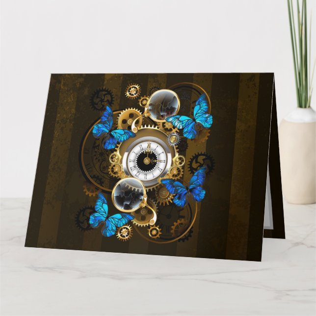 Steampunk Gears och Blue Butterflies Kort (Framsida)