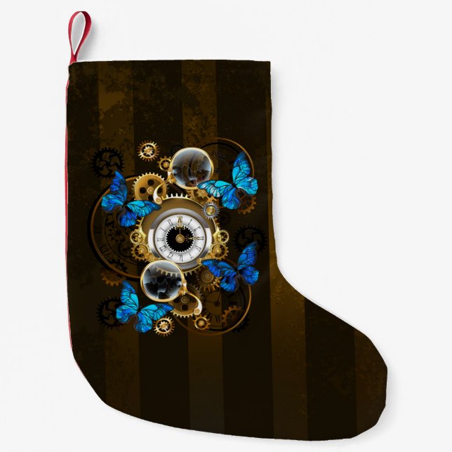 Steampunk Gears och Blue Butterflies Liten Julstrumpa (Framsidan)