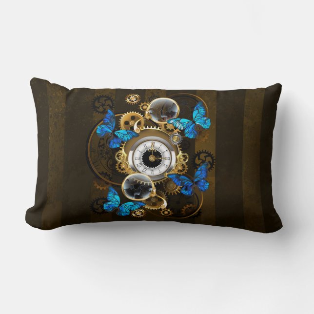 Steampunk Gears och Blue Butterflies Lumbarkudde (Framsida)