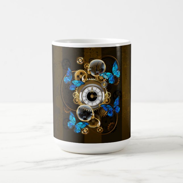 Steampunk Gears och Blue Butterflies Magisk Mugg (Center)