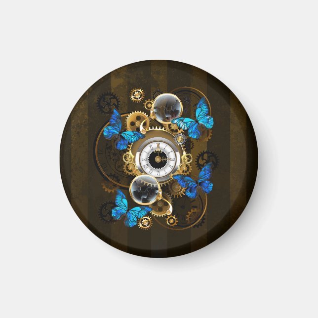 Steampunk Gears och Blue Butterflies Magnet (Framsidan)