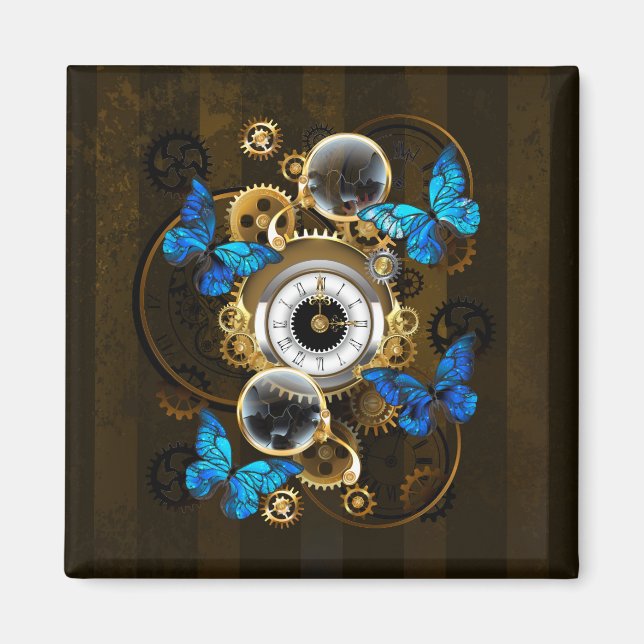 Steampunk Gears och Blue Butterflies Magnet (Framsidan)