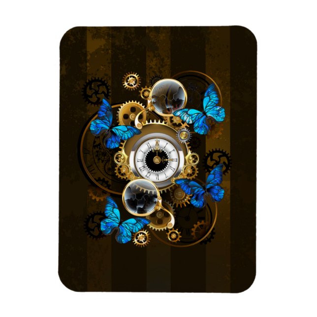 Steampunk Gears och Blue Butterflies Magnet (Vertikal)