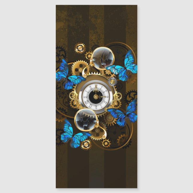 Steampunk Gears och Blue Butterflies Magnetisk Inbjudningskort (Framsida)