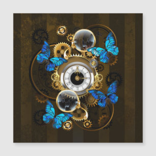 Steampunk Gears och Blue Butterflies Magnetisk Inbjudningskort