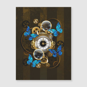 Steampunk Gears och Blue Butterflies Magnetisk Inbjudningskort