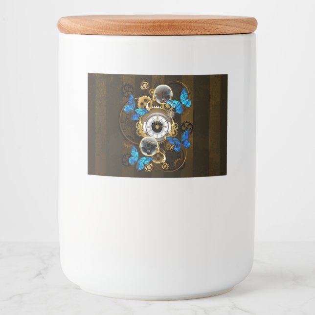 Steampunk Gears och Blue Butterflies Mat Etiketter (Framsida)