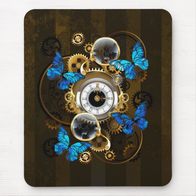 Steampunk Gears och Blue Butterflies Musmatta (Framsidan)