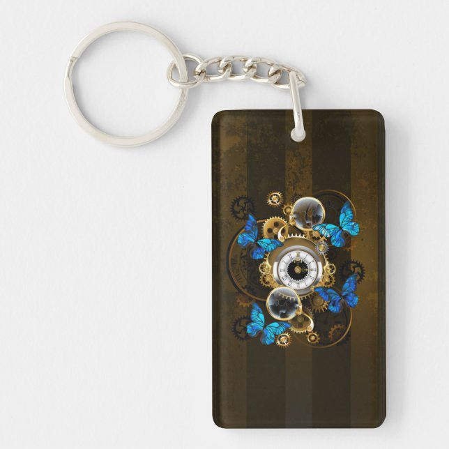 Steampunk Gears och Blue Butterflies Nyckelring (Framsidan)