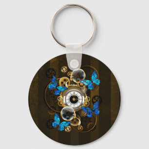 Steampunk Gears och Blue Butterflies Nyckelring