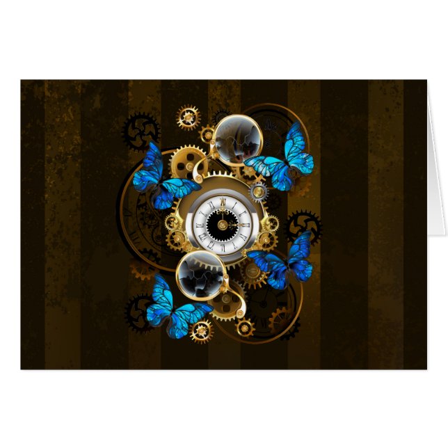 Steampunk Gears och Blue Butterflies OBS Kort (Framsidan Horizontal)