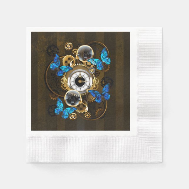 Steampunk Gears och Blue Butterflies Pappersservett (Framsidan)