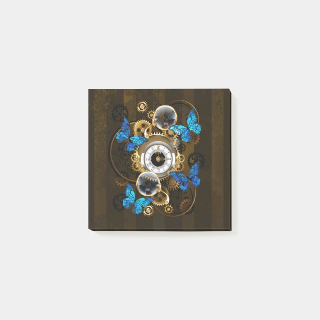 Steampunk Gears och Blue Butterflies Post-it Block (Framsida)