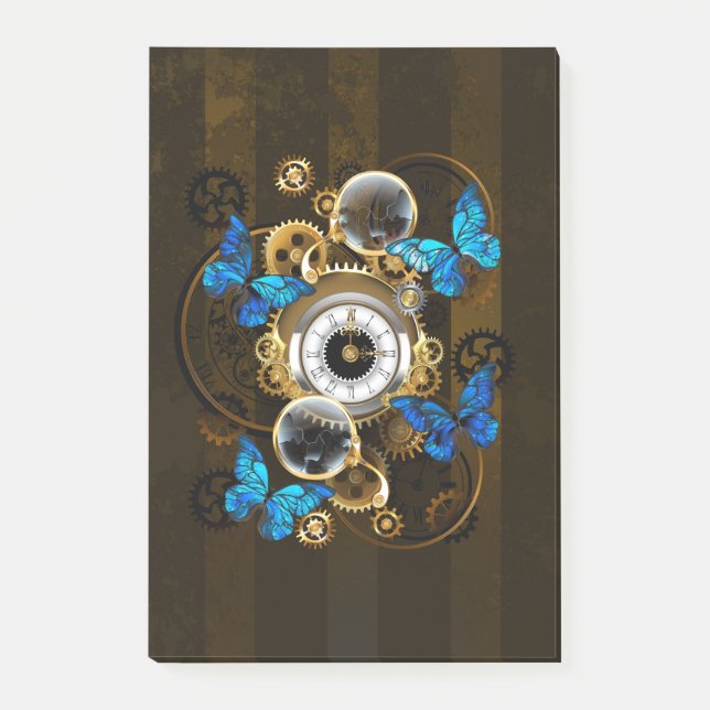 Steampunk Gears och Blue Butterflies Post-it Block (Framsida)